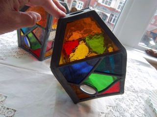 ARTS AND CRAFTS STAINED GLASS LANTERNS/LAMP/LIGHT SHADES.  PAIR 6