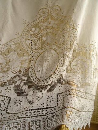 A Huge Antique French Chateau Lace Curtain Panel C.  1895