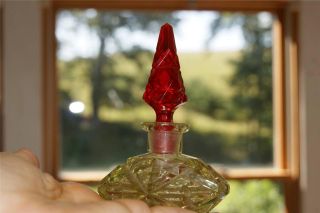 Rare Antique Czech Ruby Red & Yellow Glass Perfume Bottle