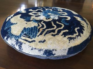 Rare Antique 19th Century Lg Art Deco Chinese Pictorial Rug Floor Pillow - Blue 2