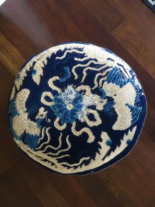 Rare Antique 19th Century Lg Art Deco Chinese Pictorial Rug Floor Pillow - Blue 9