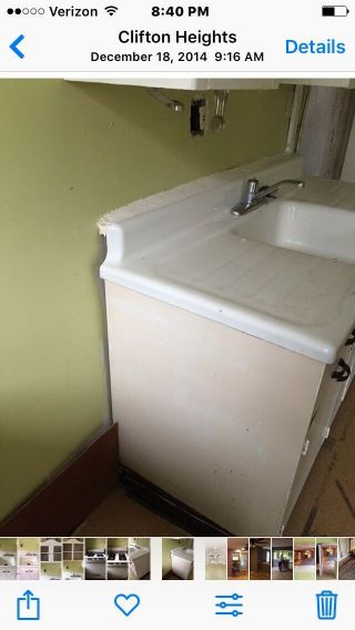 Vintage Antique White Enamel Cast Iron Kitchen Sink with metal cabinet 3