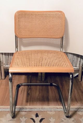 Vintage Cane Cesca Marcel Style Chair Rattan Wood Chrome Mid Century Modern