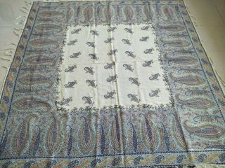Antique French Paisley Kashmir Print Piano Shawl Square Size 64 " By63 " Multicolor