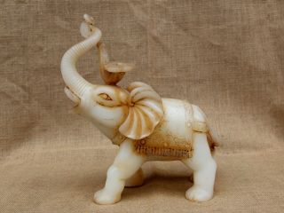 10 " China Handcarved Old Antique White Jade Ruyi Elephant Statue