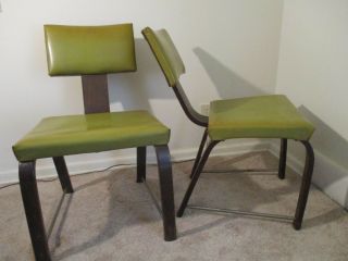 Pair Mid Century Modern Chairs Mcm Eames Herman Miller Style Curved Legs & Back