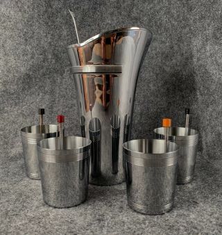 Chase Chrome Cocktail Shaker Spoon 4 Cups And 4 Stirrers By Walter Von Nessen