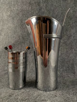 Chase Chrome Cocktail Shaker Spoon 4 Cups and 4 Stirrers by Walter Von Nessen 7