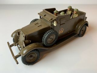 Vintage Wwii Toy Model Wood And Metal Troop Transport Car Vehicle W/ 4 Soldiers