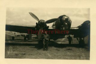 Wwii Photo - Captured German Heinkel He 111 Bomber Plane & Us Gi On Airfield