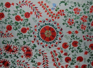 Gorgeous Uzbek Hand Embroidery Silk On Cotton Suzani Of Nurota Kv - 29