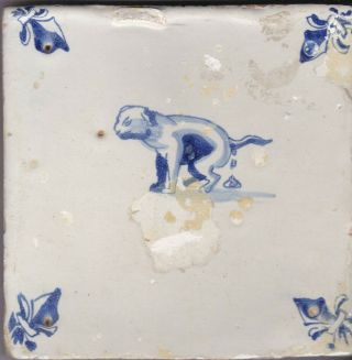 Delft Tile 18th - 19th Century (d 69) Dog