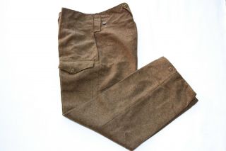 Vintage Wool Pants Army Green Field Trousers Buttons For Suspenders 1951 34 X 33