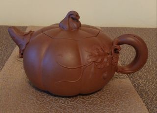 Incredible Yixing Zisha Purple Clay Teapot Gourd With Beetles Signed With Seal