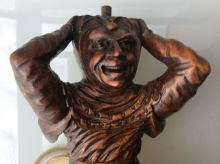 19thc Gothic Oak carved cross - Legged bearded Goblin jester figure C1900s 3