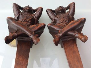 19thc Gothic Oak carved cross - Legged bearded Goblin jester figure C1900s 5