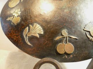 Antique Art Deco Hammered Copper Mantel Clock Brass Fruit Numeral Cast Iron Base 10
