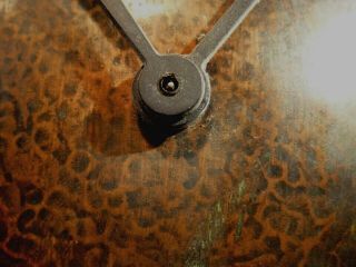 Antique Art Deco Hammered Copper Mantel Clock Brass Fruit Numeral Cast Iron Base 5