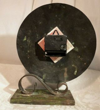 Antique Art Deco Hammered Copper Mantel Clock Brass Fruit Numeral Cast Iron Base 7