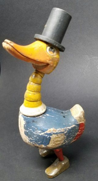 Rare Antique 10 " Schoenhut Danny Daddles 1916 Raggedy Ann Character Wood Duck