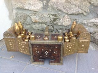Rare Old Vintage Turkish Hammered Brass Inlaid Shoe Shine Box,  Restaurant Decor