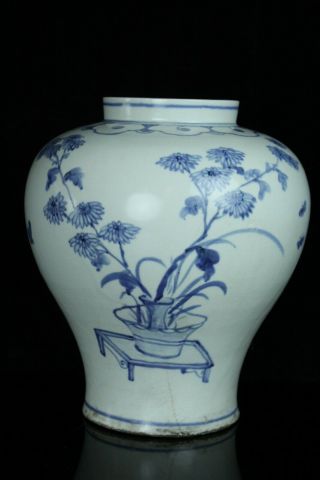 Jun034f Korean Blue&white Porcelain Buncheng Pot Vase Jar Grass Design