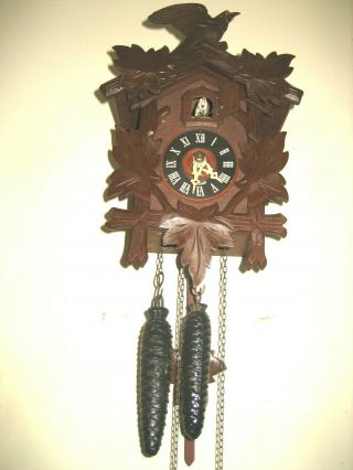 Antique Cuckoo Clock Black Forest Carved German In Order.