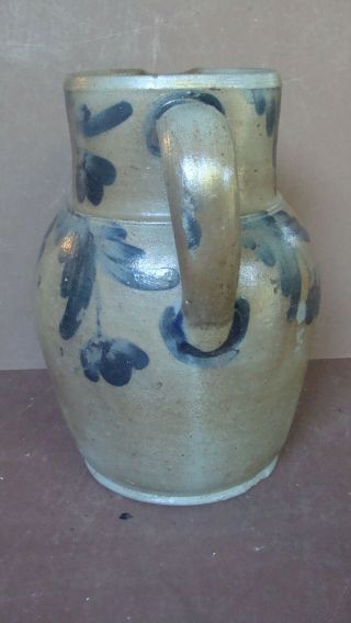 19 C saltglaze stoneware 1 1/2 gallon pitcher w extensive cobalt,  Remmey 4