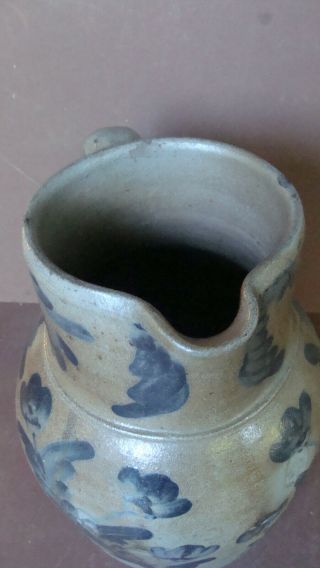 19 C saltglaze stoneware 1 1/2 gallon pitcher w extensive cobalt,  Remmey 5