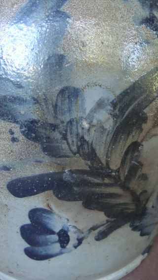 19 C saltglaze stoneware 1 1/2 gallon pitcher w extensive cobalt,  Remmey 8