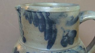 19 C saltglaze stoneware 1 1/2 gallon pitcher w extensive cobalt,  Remmey 9