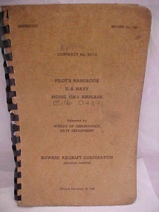 Navy Pilots Handbook Gh - 1 Airplane 1942 Wwii Report 150 Howard Aircraft