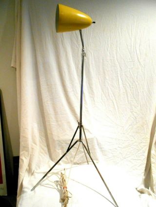 Mid Century Modern Adjustable 35 - 47 " Floor Lamp - Tripod Base Bullet Yellow Shade