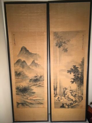 Two Vintage Chinese Sik Screen Art Early 20th Century Unknown Artist