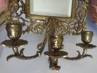 Empire Bacchus Face Brass candle mirror Wall Sconce,  Set 17.  5x9” 12