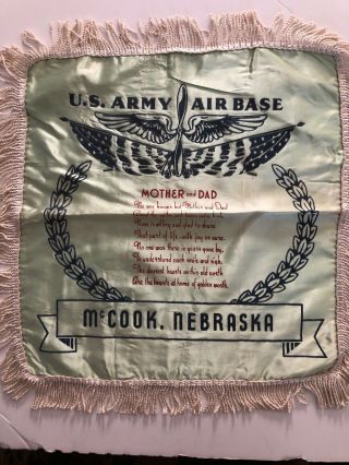 Ww2 Sweetheart U.  S.  Army Air Base Pillow Souvenir Mother Dad Mccook Ne Nebraska