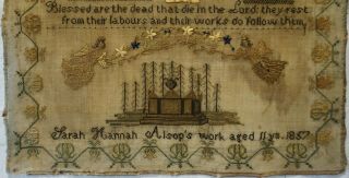 MID 19TH CENTURY MEMORIAL SAMPLER BY SARAH HANNAH ALSOP - AGED 11 - 1857 5