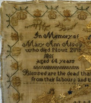 MID 19TH CENTURY MEMORIAL SAMPLER BY SARAH HANNAH ALSOP - AGED 11 - 1857 6