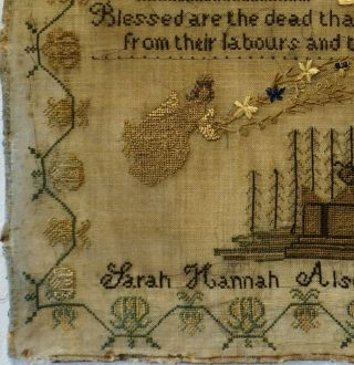 MID 19TH CENTURY MEMORIAL SAMPLER BY SARAH HANNAH ALSOP - AGED 11 - 1857 8