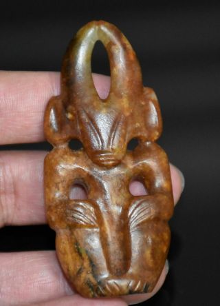 Good Chinese " Hong Shan " Culture Old Jade Carved " Sun God " Figure L 7.  5 Cm