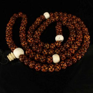 China Tibet Old Temple Outflow Old Hand Carved Eagle Bone 108 Prayer Beads