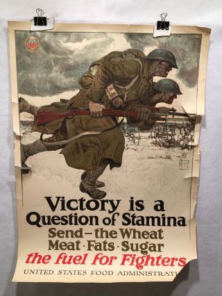 Ww1 " Victory Is A Question Of Stamina " Propaganda Poster (21 " X 29 ") 1917