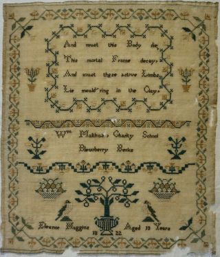 Early 19th Century Verse & Motif Charity School Sampler By Eleanor Huggins 1822