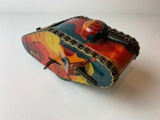 Vintage Tin Wind Up Pop Up Toy Tank - Winds Up And Moves.  Soldier Pops Up.