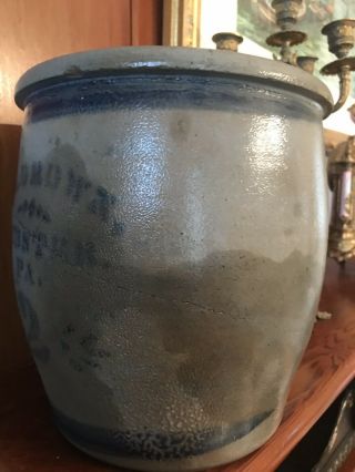 NEVER SEEN Rare Decorated Cobalt J.  G.  Brown Webster PA Stoneware 2 Gal.  Crock 2