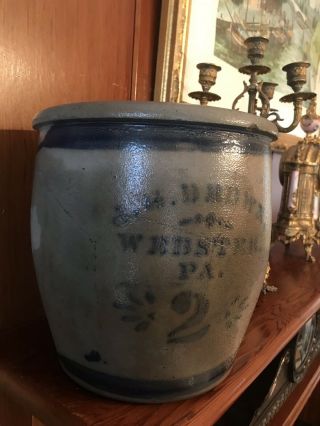 NEVER SEEN Rare Decorated Cobalt J.  G.  Brown Webster PA Stoneware 2 Gal.  Crock 7