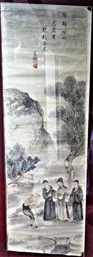 19th C Chinese Christian Scroll Ptg Christ Chinese Features Healing The Leper