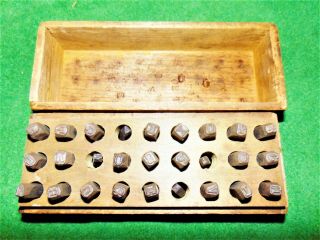Antique Metal Stamping Die Set Letters Wood Wooden Dovetailed Finger Jointed Box