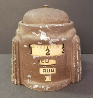 Rare Vintage 1938 Art Deco Lux 4 - In - 1 Rotary Calendar Alarm Clock / Kal Klok
