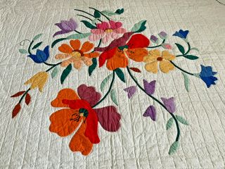 Vintage c1900 Flower Applique Quilt,  Cotton - 88x75 -. 2